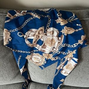 Blue and Gold Bandana Top with Chain Print